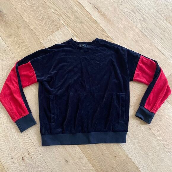Alala - Color Block Velour Velvet Sweatshirt in Black and Red - Picture 1 of 5
